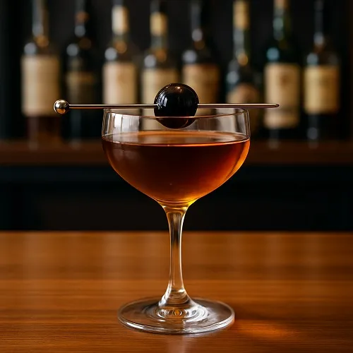 Классический коктейль «Роб Рой(Rob Roy)» в бокале «купе» с вишней
